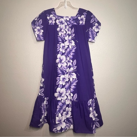 Kalena Fashions of Hawaii Dress Size XL Purple Tropical Floral Muumuu Patio - Picture 10 of 11